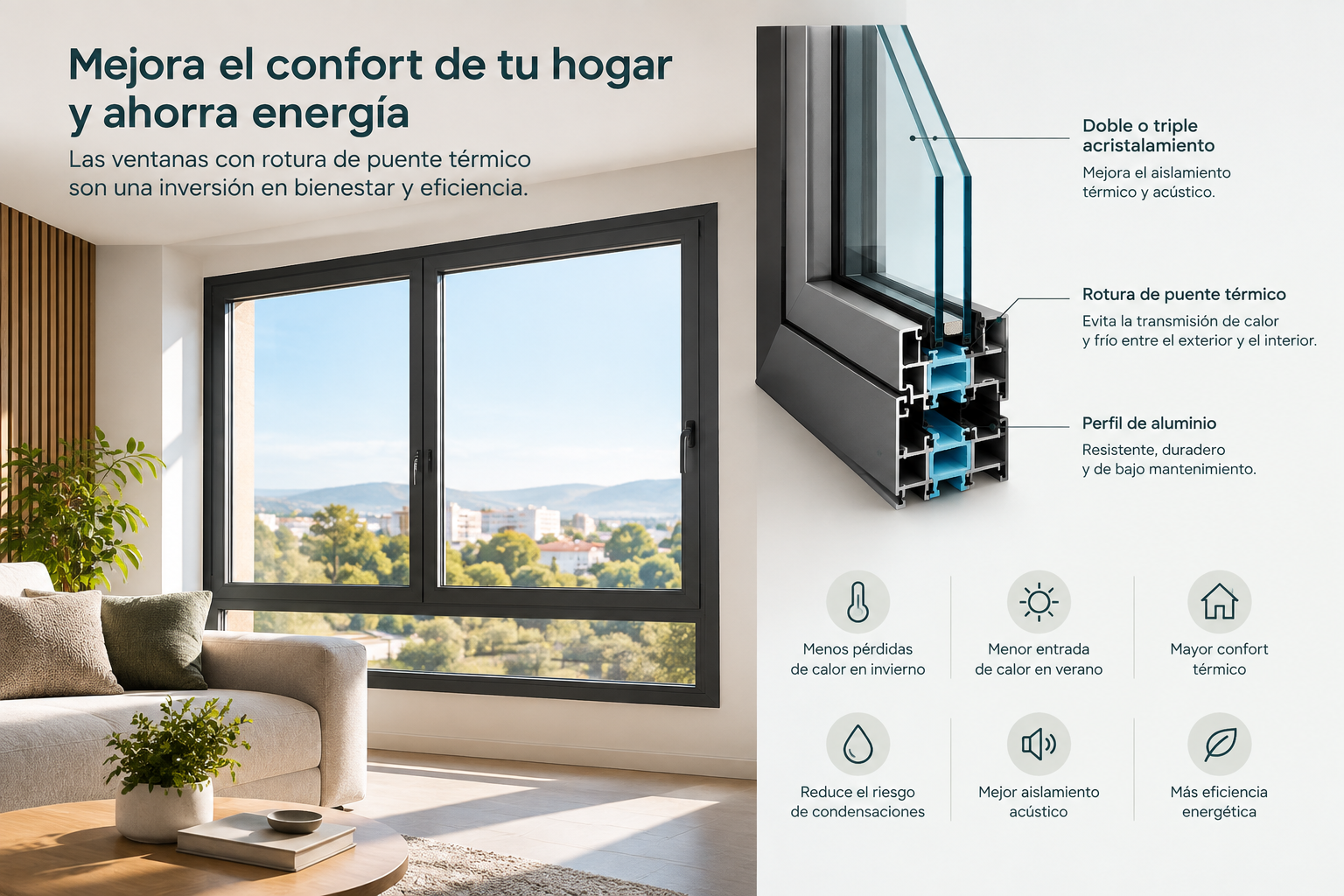 Ventana de aluminio con rotura de puente térmico 